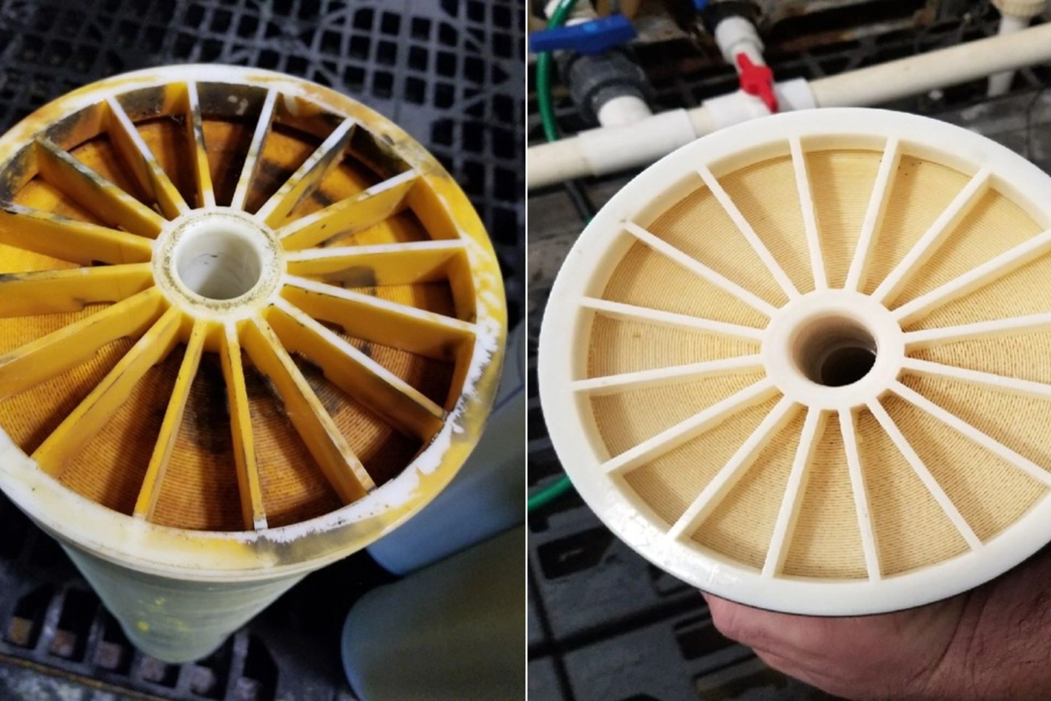 Before and after membrane cleaning comparison